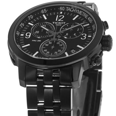 Tissot PRC 200 Chronograph Black Dial Black Steel Strap Watch For Men - T114.417.33.057.00