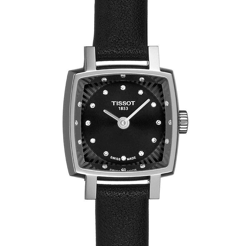 Tissot Lovely Square Quartz Diamonds Black Dial Black Leather Strap Watch For Women - T058.109.16.056.00