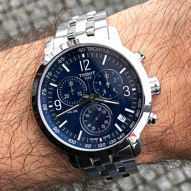 Tissot PRC 200 Chronograph Blue Dial Silver Steel Strap Watch For Men - T114.417.11.047.00