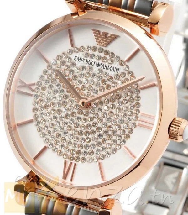 Emporio Armani Gianni T Bar Analog White Dial Two Tone Steel Strap Watch For Women - AR2076