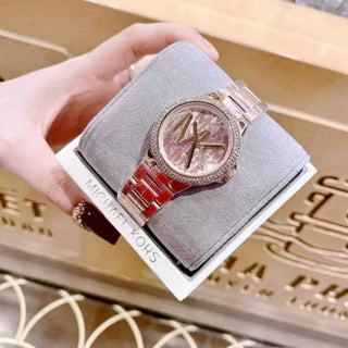 Michael Kors Camille Three Hand Rose Gold Dial Rose Gold Steel Strap Watch For Women - MK7197