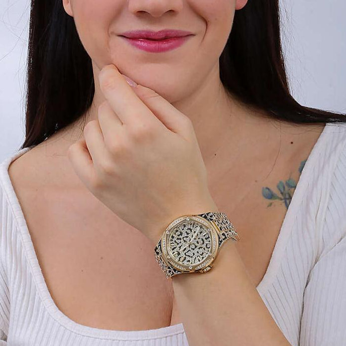 Michael Kors Lennox Three Hand Crystals Gold Dial Two Tone Steel Strap Watch For Women - MK7284