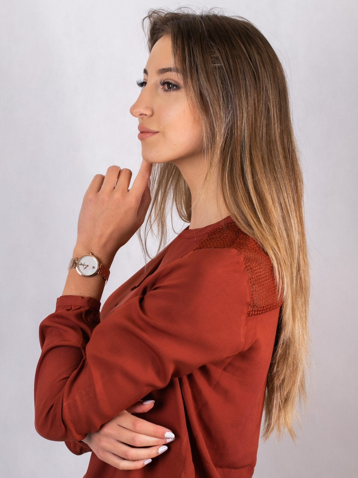 Emporio Armani Arianna White Mother of Pearl Dial Rose Gold Steel Strap Watch For Women - AR11236