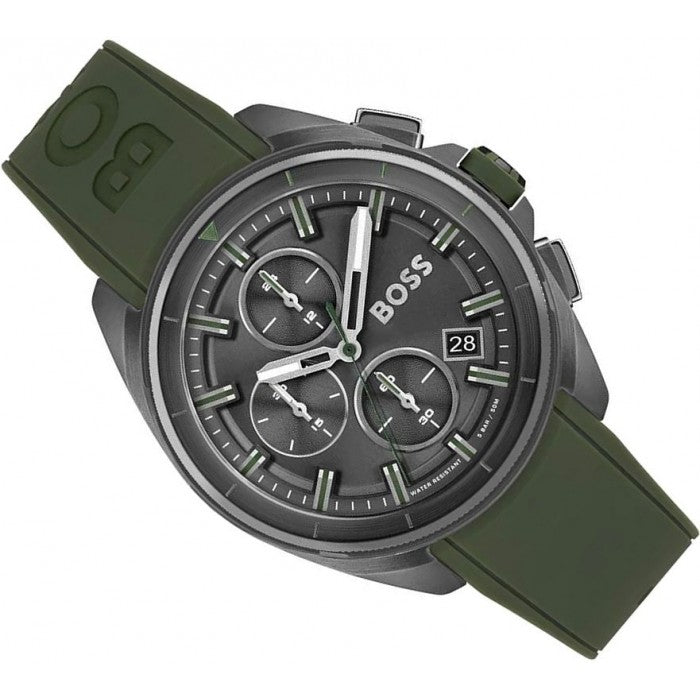 Hugo Boss Volane Chronograph Grey Dial Green Silicone Strap Watch For Men - 1513952